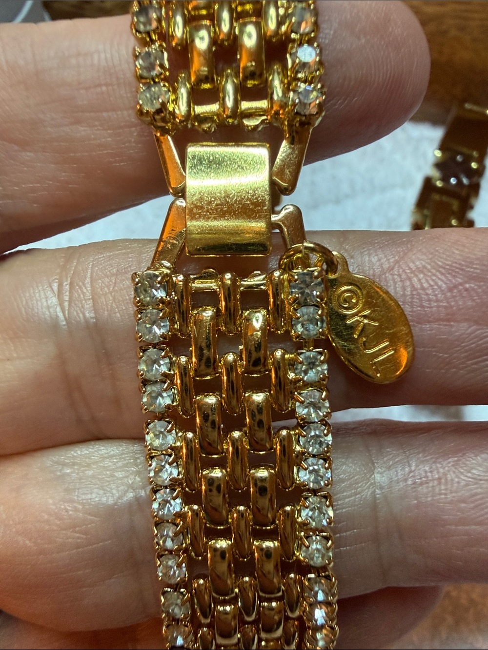 KJL Gold Tone and Clear Crystal Multi-Row Bracelet, other Silver/Gold Tone